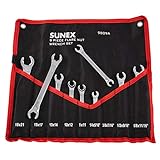 Sunex Tools 9809A Flare Nut Wrench Set, 1/4'x5/15' - 5/8' - 11/16', 9mm x 11mm - 19mm x 21mm, Fully Polished, 9-Piece (Includes Roll-Case), SAE & Metric