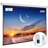 Kshioe Motorized Projector Screen with Remote Control, No Wrinkles, Without Dents, HD Screen, for Home Theater Office Classroom TV Usage (92inch 16:9)