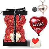 U UQUI Rose Bear Mothers Day Flowers Gifts, Flower Bear Rose Teddy Bear with Box Lights Necklace Balloon Card, Cute Romantic I Love You Anniversary Birthday Mother’s Day Roses Gifts & Decorations