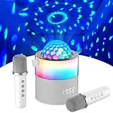 MOMOHO Karaoke Machine, Mini Portable Bluetooth Speaker Wireless with 2 Wireless Mics for Adults Kids Singing Machine, Disco LED Lights for Travel Girls Boys Home Party Gifts (White)