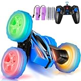 Flymevac Remote Control Car, 360° Rotating RC Stunt Cars with Wheel Lights and Headlights,4WD 2.4Ghz Double-Sided Fast and Flips RC Cars for 6-12 Year Old Kids Xmas Toy Cars Gift for Boys Girls(Blue)