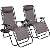 Devoko Patio Zero Gravity Chair Outdoor Folding Adjustable Reclining Chairs Pool Side Using Lawn Lounge Chair with Pillow Set of 2 (Brown)