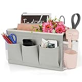 Lilithye Bedside Caddy Bedside Organizer Bedside Storage Caddy with Fixed Straps and Water Bottle Holder for Home College Dorm Bunk Bed Hospital Bed Crib Bed Rails (Grey)
