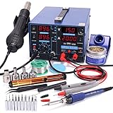 YIHUA 853D 2A USB SMD Hot Air Rework Soldering Iron Station, DC Power Supply 0-15V 0-2A with 5V USB Charging Port and 35 Volt DC Voltage Test Meter