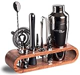 Mixology Bartender Kit: 10-Piece Bar Tool Set with Mahogany Stand | Perfect Home Bartending Kit and Martini Cocktail Shaker Set for a Perfect Drink Mixing Experience | Housewarming Gift (Gun-Metal)