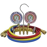 Mastercool, 59161, Brass R410A, R22, R404A 2-Way Manifold Gauge Set with 3-1/8' Gauges, 3-60' Hoses and Standard 1/4' Fittings