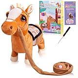 Brown Walking Pony Plush Interactive Pony Toy Singing Dancing Musical Realistic Pony Pet, Stuffed Animal Shaking Leash Horse Toy Head Buttocks Toy for Boys Girls or Toddlers
