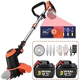 Weed-Wacker-Battery-Powered 24V | 2 x 4.0Ah Brushless 1800W Cordless-String-Trimmers | Lightweight Brush Cutter with Replace Spool Trimmer Lines (Orange)