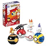 Mega Pokémon Action Figure Building Toys 4-Pack, Fire-Type Trainer Team with 105 Pieces, Salandit Litwick Charmander Scorbunny