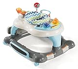 Storkcraft 3-in-1 Activity Walker and Rocker with Jumping Board and Feeding Tray, Interactive Walker with Toy Tray and Jumping Board for Toddlers and Infants, Blue/Gray