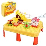 JERICETOY Kids Activity Table with Storage Compatible with Lego Duplo Music Building Blocks Table for Toddlers Playset Educational Toy for Boys Girls (Duck)