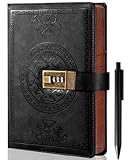 CAGIE Journal with Lock for Men and Women Refillable 290 Lined Pages Locked Journal with Pen, Diary with Lock 180 Lay Flat for Writing Travel Diary, 5.7'' X 8.3'', Black