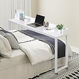 Clevich Overbed Table with Wheels, Queen/Full Size Over Bed Table, Mobile Computer Desk Laptop Cart, Dining Bar Table or Laptop, Rolling Bed Bar Table, 16' D x 71' W x 41' H (Textured White)