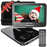 DBPOWER 12' Portable DVD Player with 5-Hour Rechargeable Battery, 10' Swivel Display Screen and SD/USB Port, with 1.8m Car Charger, Power Adaptor and Car Headrest Mount, Region Free (Black)