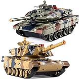 Supdex 1/24 RC Tank Sets,2.4G Remote Control Army Batter Tank with Rotating Turret & Smoking Light & Sound Spray,35 Mins Playtime 2 Military Vehicles Model Toys That Shoot BBS Airsoft Bullets