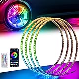Ehaho 15.5' Wheel Lights, Brighter RGB Dream Chasing LED Rim Lights with App & Remote Control, Music Wheel Ring Lights with Turn & Braking Signal Compatible with Jeep Trucks SUV Car（4PCS）