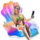 MoKo Pool Floats Adult, Inflatable River Tube Float Pool Lounger Chair for Adult Kids, Clamshell Rafts with Handles Cup Holders for Beach Swimming Floaties Summer Party, Colourful
