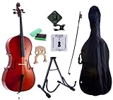 D'Luca MC100-4/4 Meister Student Cello 4/4 Package with Free Stand, Bag, Strings, Chromatic Tuner, Rosin and Bow