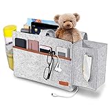 SIMBOOM Bedside Organizer, Felt Bed Storage Caddy with Tissue Box and Water Bottle Holder, Magazine Phone Tablet Remote Holder for Home College Dorm Bed Rails, Sofa, Bunk Beds - Light Grey