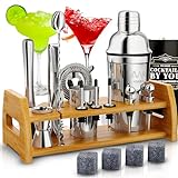 20-Piece Cocktail Mixology Shaker Set - Bartender Kit with Bamboo Stand - Bar Accessories Kit Including a Martini Shaker, Jigger, Recipe Book, Gift Set