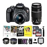 Canon T7 EOS Rebel DSLR Camera with EF-S 18-55mm and EF 75-300mm Lenses Kit and Two 32GB Cards Pack with Accessory Bundle