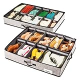 SHIZZO Adjustable Underbed Storage Solution Organizer Bin 30x24.5x5.3 inches Set of 2 - 20 Adjustable Dividers - Use as Shoe Storage or Under Bed Drawers - For Shoes, Clothes, Boots, Toys - Up to 12 Shoes Each organizer - For Closet, Under Bed, Shoe Rack, Bag
