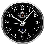 HITO 12 Inch Silent Wall Clock Battery Operated Non Ticking Glass Cover Silver Aluminum Frame, for Kitchen, Bedroom, Home Office, Living Room Decor (12' Black)
