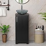 UEV 13“ Small Bathroom Cabinet with Sink Combo,13 inch Black Bathroom Vanity with Sink Combo,Solid Brass Chrome Faucet and Drain Parts,Mounting Ring (A16)