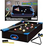 Matty's Toy Stop Deluxe 20' Wooden Table Top NEON Pool (Billiards) Table with 15 Colored Balls, 1 Cue Ball, 1 Brush, 2 Pool Sticks, 2 Cubes of Chalk & Racking Triangle
