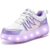CEIEOE Kids Roller Shoes - Upgraded 4 Wheels 16 LED Model Rechargeable Colorful Girls Boys Sneaker Retractable Wheels Skateboarding Shoes for Beginner More Balanced Party Birthday Christmas Best Gift