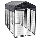 Lucky Dog 60548 8ft x 4ft x 6ft Uptown Welded Wire Outdoor Dog Kennel Playpen Crate with Heavy Duty UV-Resistant Waterproof Cover, Black