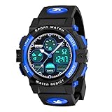 Cofuo Kids Watches Boys for 5-12 Year Old, Analog-Digital Sports Waterproof Watch, Unisex, PU Resin Band, Blue