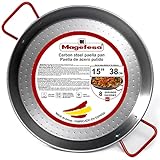 MAGEFESA® Carbon - paella pan 15 in - 38 cm for 8 Servings, made in Carbon Steel, with dimples for greater resistance and lightness, ideal for cooking outdoors, cook your own Valencian paella
