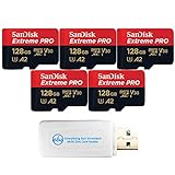 SanDisk Micro 128GB SDXC Extreme Pro Memory Card (Five Pack) Works with DJI Mavic 2, Pro, Zoom, Spark, Phantom 4 Drone (SDSQXCD-128G-GN6MA) Bundle with 1 Everything But Stromboli Combo Card Reader