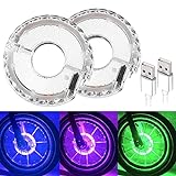 Solhice 2 Tire Rechargeable Bike Wheel Lights Hub, Waterproof LED Cycling Spoke Lights 7 Color Bicycle Decoration Light for Kids and Adults Night Riding
