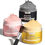 Turmeric Vitamin C Clay Mask, Dead Sea Mud Mask, and Himalayan Clay Mask, Facial Skin Care Mask Set for Deep Pore Cleansing, Reduce Blackheads Acne, Dark Spots, Oil Control, and Radiant Skin
