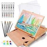 Falling in Art Tabletop Easel Set - 24 Pieces Starter Kit - Artist Acrylic Painting Kit with 12 Acrylic Paints Set, Canvas Panels, Brushes, Wooden Palette for Kids, Adults, Beginners, Professionals
