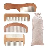 4 Pcs Wooden Comb Set for Women Men - Wide Tooth Wood Comb for Curly Hair, Natural Bamboo Detangling Comb Beard Comb Labor Comb Birthing Comb Handmade Comb for Long Thick Wavy Hair with Gift Bag
