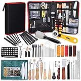 Leather Tooling Kit, Leather Working Kit, Leather Making Kit, Leather Working Tools with Leather Stamp Tools, Cutting Mat, Groover, and Rivets Kit for Beginners Professional