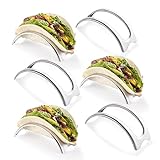 Taco Holder Stand Set of 6, JJOO Stainless Steel Taco Holders for the Individual Serving, Soft or Hard Taco Shell Holder, Street Taco Rack, Taco Tray Plates, Dishwasher&Microwave Safe (Latest Design)