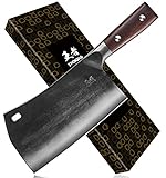 ENOKING Cleaver Knife, 7.5 Inch Hand Forged Meat Cleaver Heavy Duty Bone Chopper German High Carbon Stainless Steel Butcher Knife with Full Tang Handle for Home Kitchen and Restaurant, Ultra Sharp