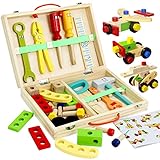 TONZE Kids Tool Set Wooden Toddler Tool Set Toys for Ages 2-4, 34Pcs STEM Building Construction Toys Learning Montessori Toys for 2 3 4 Year Old Boys Girls Birthday Gifts Tool Kit for Toddler Toys 2-3