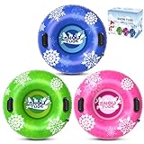Snow Tube, 3Packs for The Whole Family Inflatable Snow Sled for Kids and Adult, Thickened Heavy Duty Hard Bottom Sleds for Snow with Handles, Winter Toys for Outdoor Sledding Snow Tube Sports