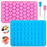 YLhao Gummy Candy Molds Silicone, Mini Fun Gummy Bear Molds - Heart Shaped Mold, 105 Cavities with 2 Droppers Silicone Gummy Molds, Food Grade, Non Stick 2 Pack (Blue, Pink)