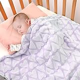 Bertte Plush Baby Blanket for Boys Girls | Swaddle Receiving Blankets Super Soft Warm Lightweight Breathable for Infant Toddler Crib Stroller - 33'x43' Large, Lavender Hearts Embossed