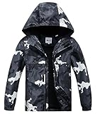 UMMTOM Boys Rain Jackets Lightweight Waterproof Hooded fleece Raincoats Windbreakers for Kids(6-7Y,Black Camo)