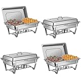 Chafing Dish Buffet Set 8 QT 4 Pack Stainless Steel,Buffet Servers and Warmers Chaffing Servers with Covers Folding Stand Food Warmer for Parties Buffets