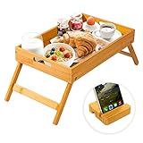 Bellsal Small Bed Tray Table with Folding Legs for Eating Serving Tray with Handles Food Tray Tables Comes with Phone Holder Portable Snack Platter for Bedroom Hospital Picnic