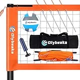 Olybeaka Portable Volleyball Net Outdoor Professional Volleyball Net Set System for Backyard Beach with Adjustable Height Poles and Anti-Sag Design, Boundary Line, Volleyball and Pump