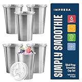 IMPRESA [6 Pack Stainless Steel Meal Prep Cups - Freezable Juice & Smoothie Jars with Lids - Convenient Smoothie Cups to Go - Stainless - Meal Prep Bottle - Juice Containers with Lids - 16.9oz